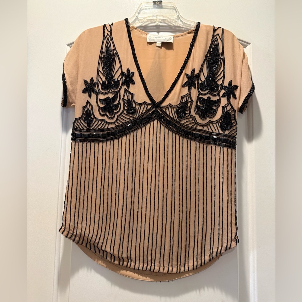 Vintage Beyond Black and Tan Embroidered Blouse